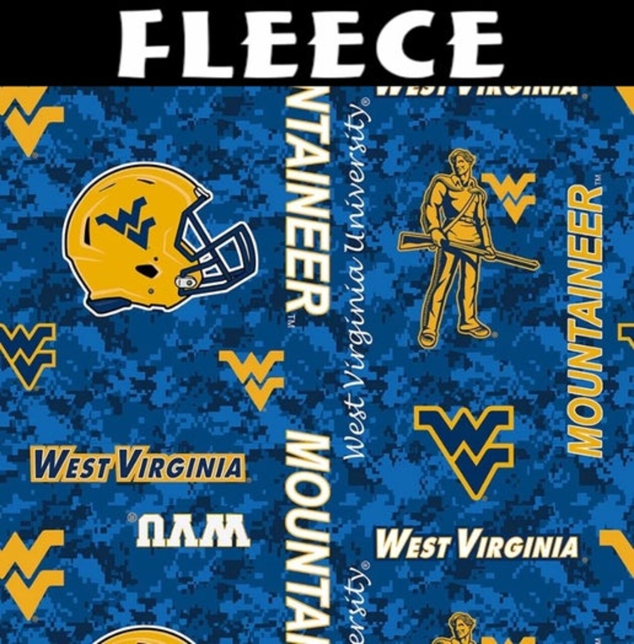 Licensed NCAA West Virginia Digi Camo Allover Fleece 1122 Fabric by the Yard